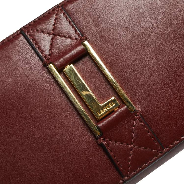 Pre Owned Lancel Burgundy Leather Logo Zip Around Wallet