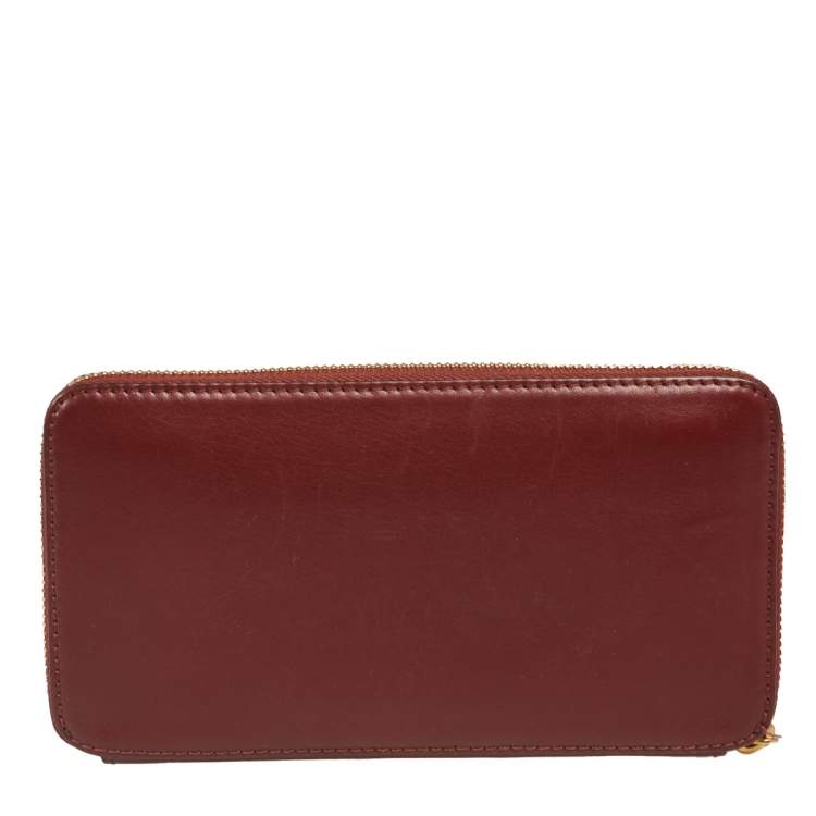 Pre Owned Lancel Burgundy Leather Logo Zip Around Wallet