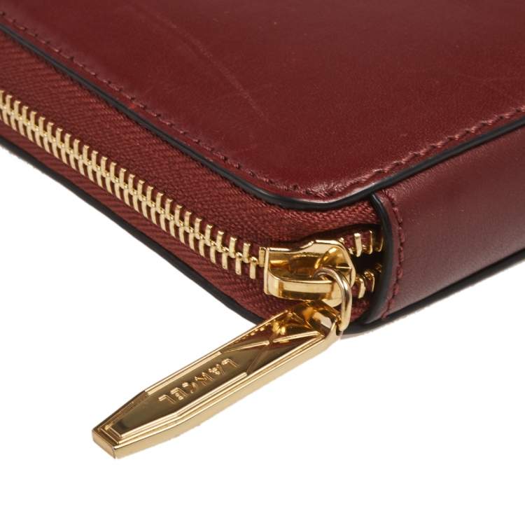 Pre Owned Lancel Burgundy Leather Logo Zip Around Wallet