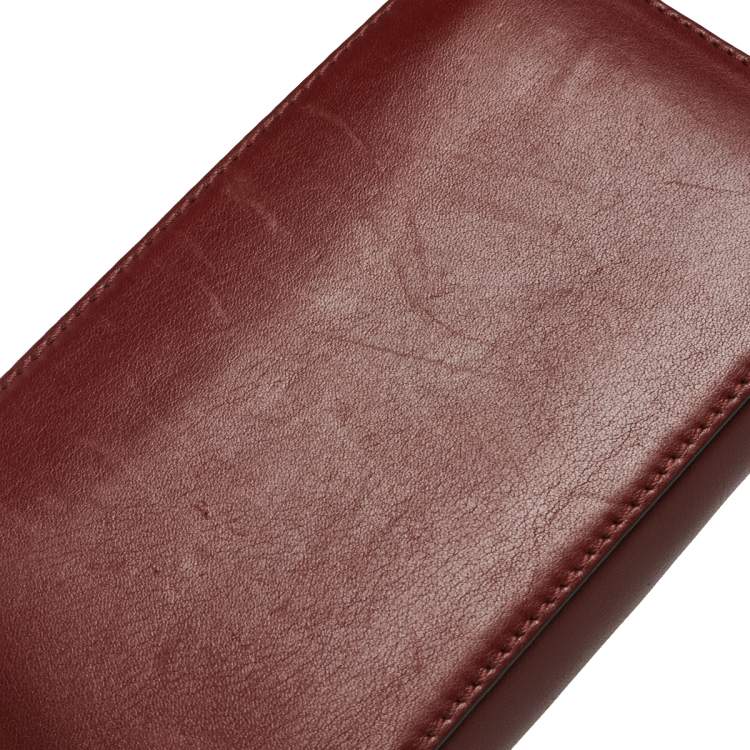 Pre Owned Lancel Burgundy Leather Logo Zip Around Wallet