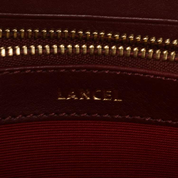 Pre Owned Lancel Burgundy Leather Logo Zip Around Wallet