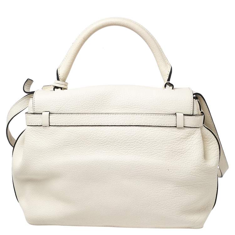Pre Owned Lancel Off White Grained Leather Medium Charlie De Lancel Top Handle Bag