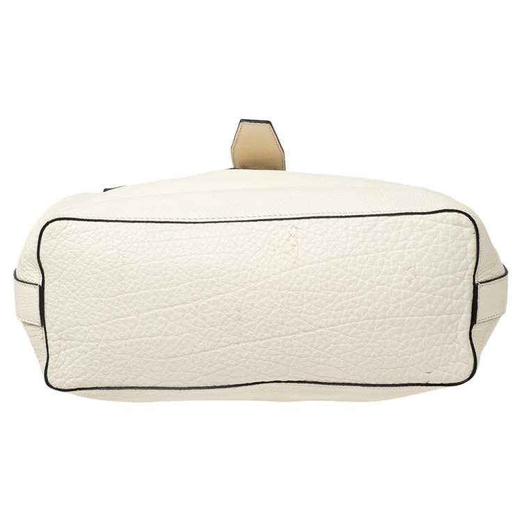 Pre Owned Lancel Off White Grained Leather Medium Charlie De Lancel Top Handle Bag