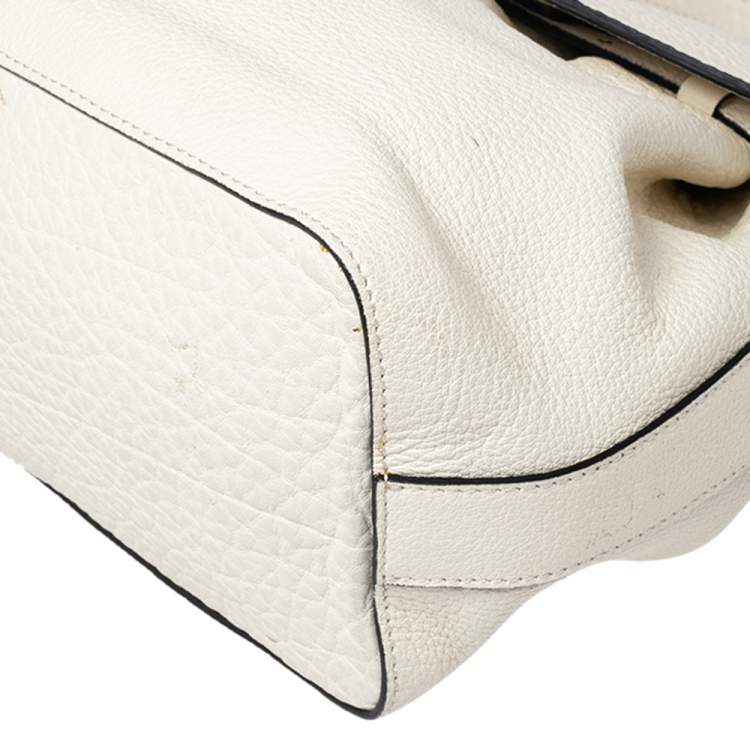 Pre Owned Lancel Off White Grained Leather Medium Charlie De Lancel Top Handle Bag