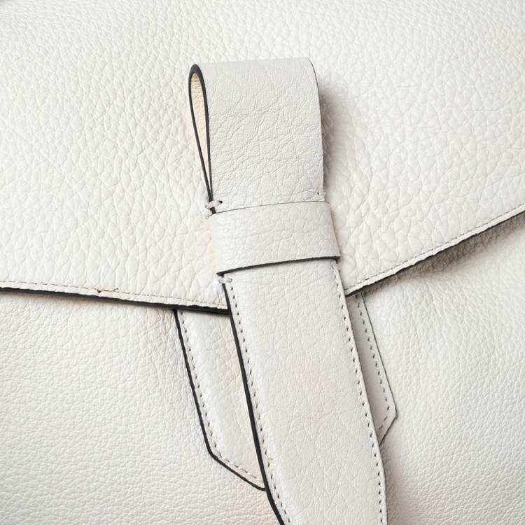 Pre Owned Lancel Off White Grained Leather Medium Charlie De Lancel Top Handle Bag