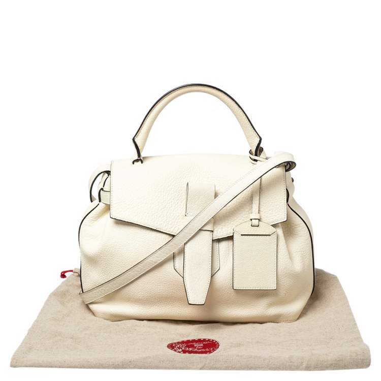 Pre Owned Lancel Off White Grained Leather Medium Charlie De Lancel Top Handle Bag