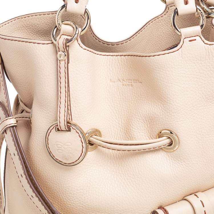 Pre Owned Lancel Beige Pebbled Leather Premiere Flirt Bucket Bag