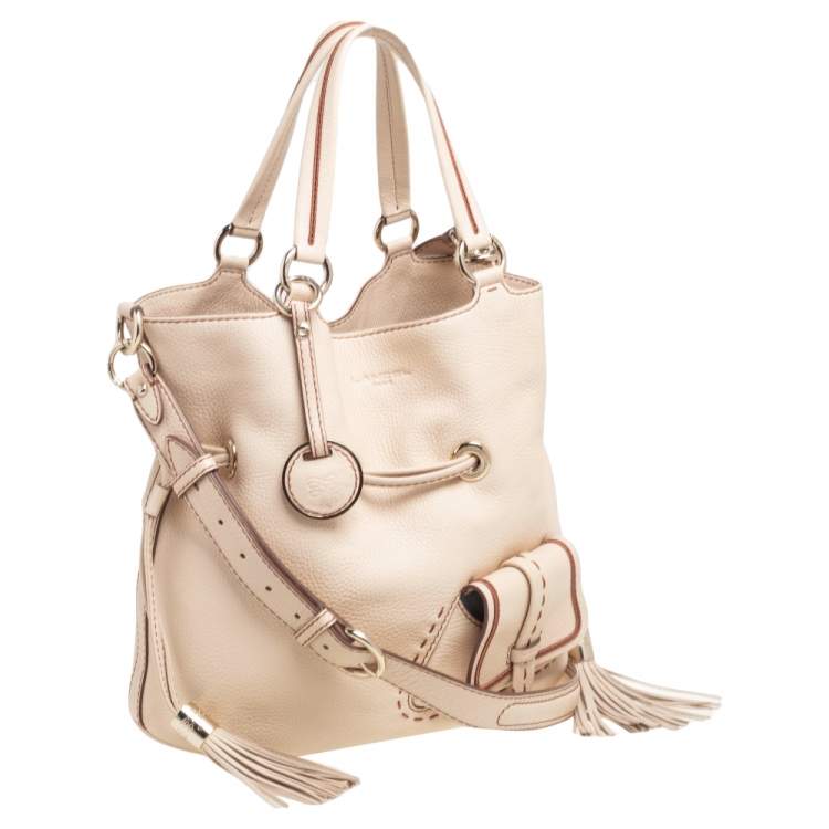 Pre Owned Lancel Beige Pebbled Leather Premiere Flirt Bucket Bag