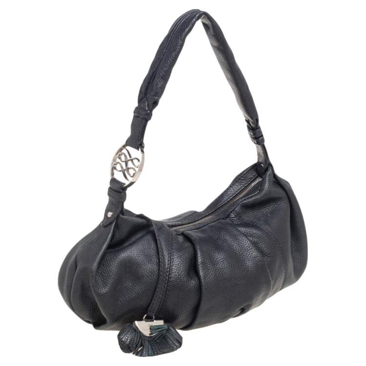 Pre Owned Lancel Black Pleated Leather Hobo