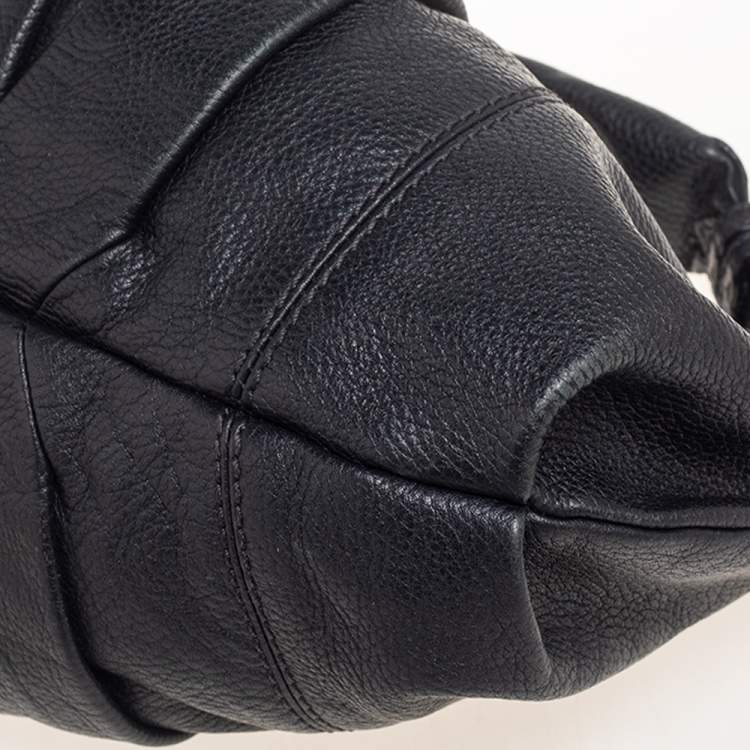 Pre Owned Lancel Black Pleated Leather Hobo