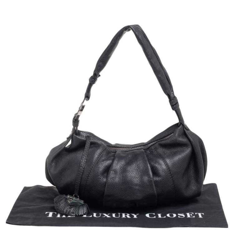 Pre Owned Lancel Black Pleated Leather Hobo