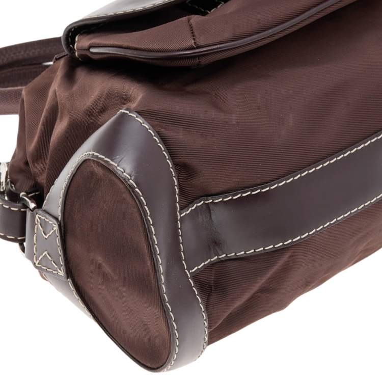 Pre Owned Lancel Brown Nylon And Leather Front Pocket Satchel