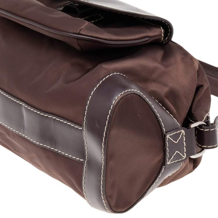 Pre Owned Lancel Brown Nylon And Leather Front Pocket Satchel