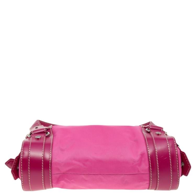 Pre Owned Lancel Pink Canvas And Leather Shoulder Bag