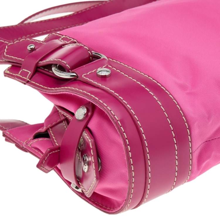 Pre Owned Lancel Pink Canvas And Leather Shoulder Bag
