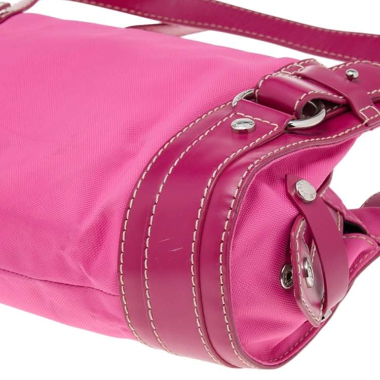 Pre Owned Lancel Pink Canvas And Leather Shoulder Bag