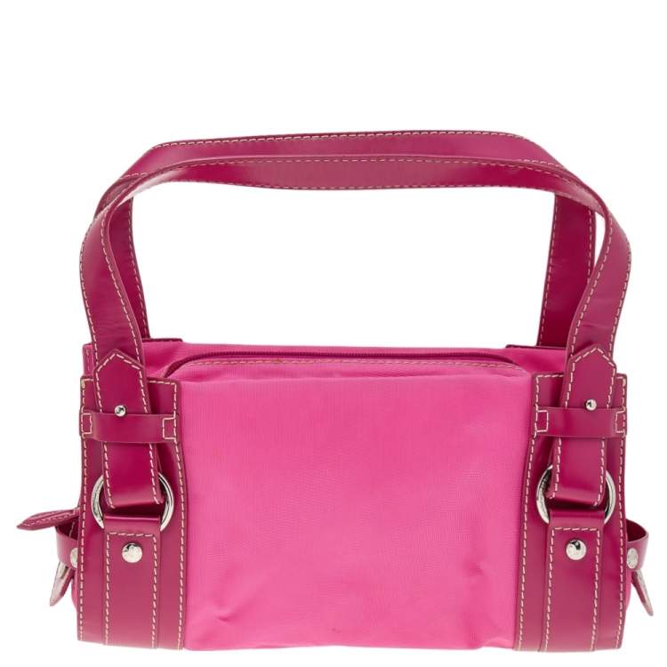 Pre Owned Lancel Pink Canvas And Leather Shoulder Bag