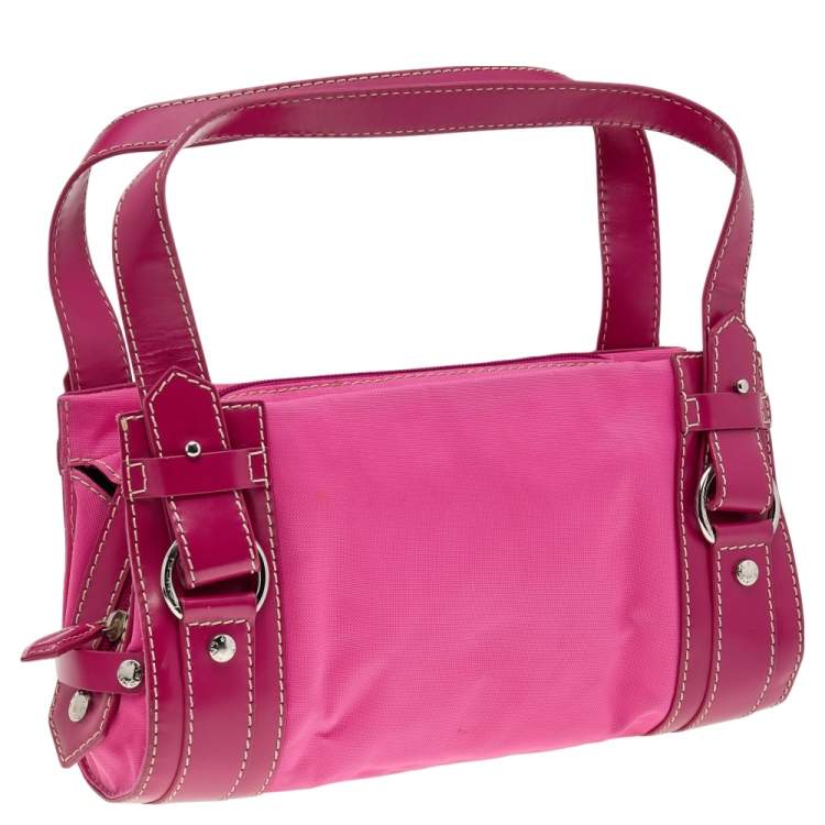 Pre Owned Lancel Pink Canvas And Leather Shoulder Bag