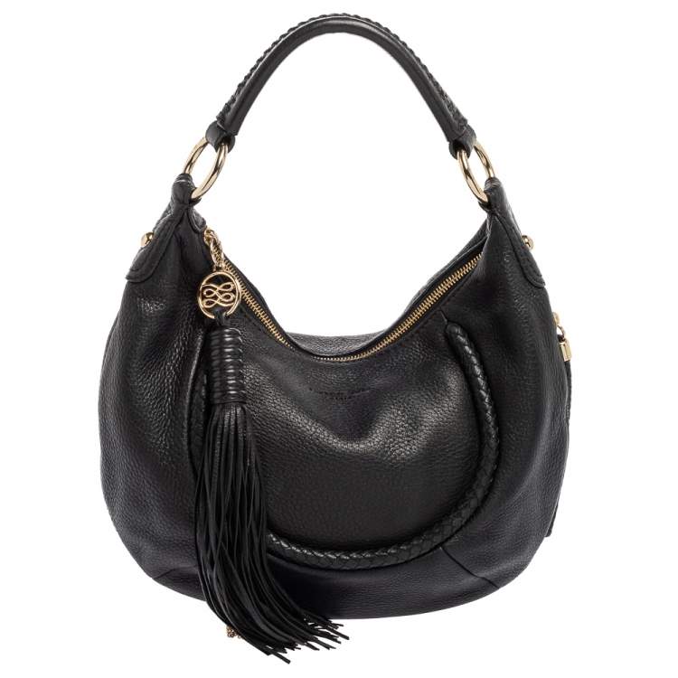 Pre Owned Lancel Black Leather Tassel Hobo