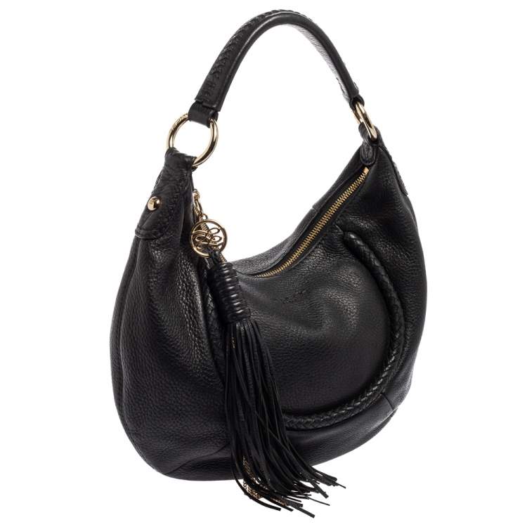 Pre Owned Lancel Black Leather Tassel Hobo
