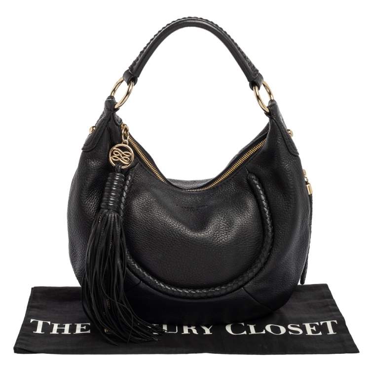Pre Owned Lancel Black Leather Tassel Hobo