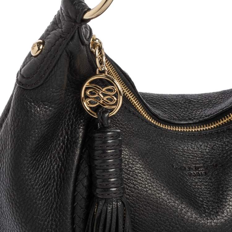 Pre Owned Lancel Black Leather Tassel Hobo
