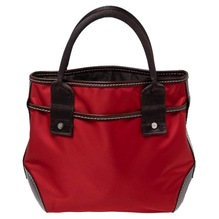 Pre Owned Lancel Red/Brown Nylon and Leather Tassel Drawstring Tote