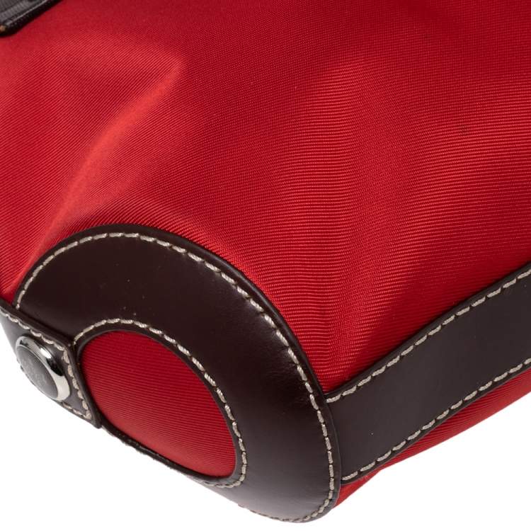 Pre Owned Lancel Red/Brown Nylon and Leather Tassel Drawstring Tote