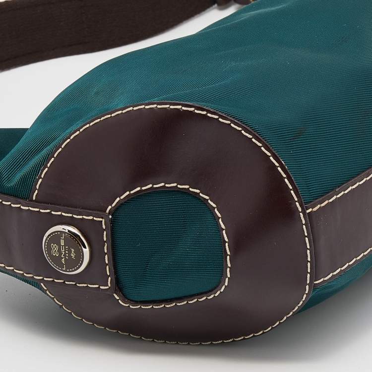 Pre Owned Lancel Teal Green/Brown Nylon And Leather Small Miss Bowling Shoulder Bag