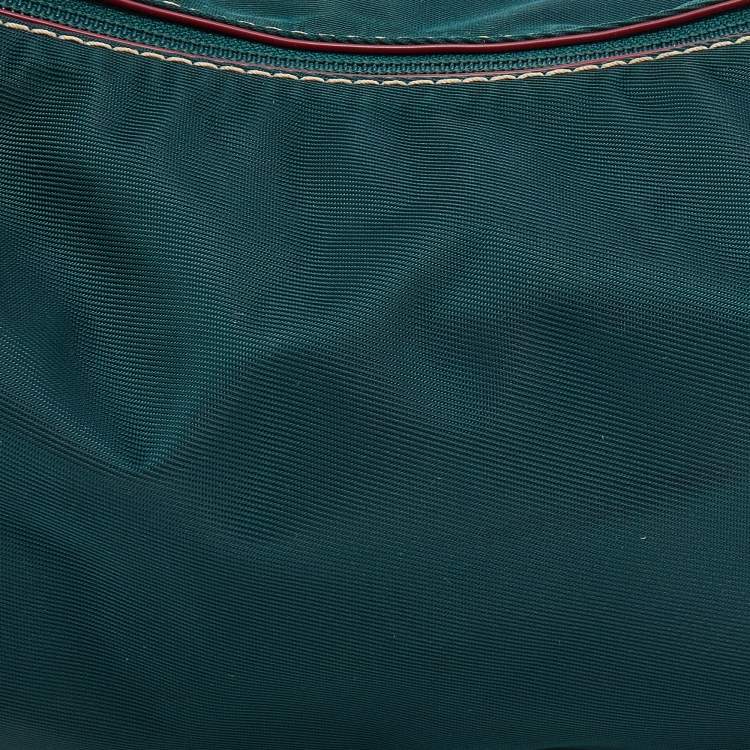 Pre Owned Lancel Teal Green/Brown Nylon And Leather Small Miss Bowling Shoulder Bag