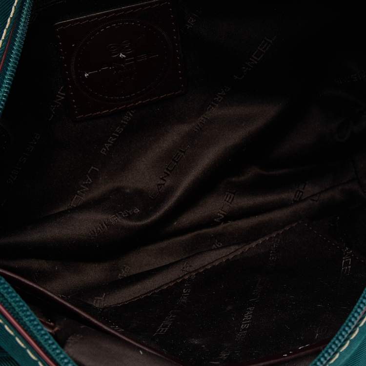 Pre Owned Lancel Teal Green/Brown Nylon And Leather Small Miss Bowling Shoulder Bag