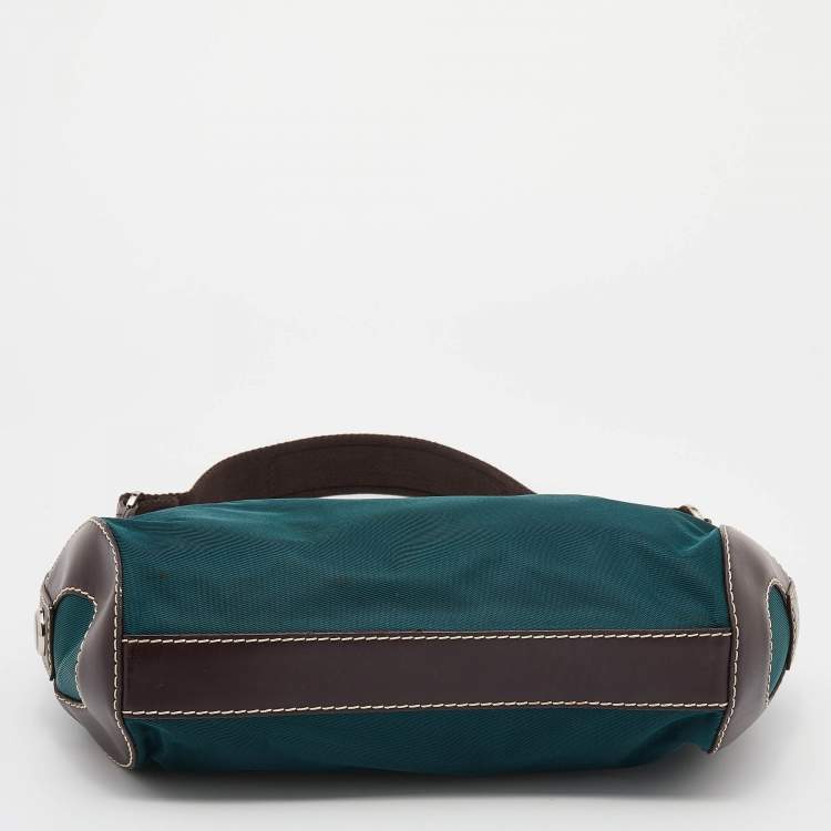 Pre Owned Lancel Teal Green/Brown Nylon And Leather Small Miss Bowling Shoulder Bag