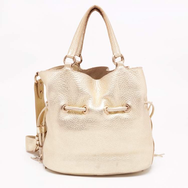 Pre Owned Lancel Metallic Gold Pebbled Leather Premiere Flirt Bucket Bag