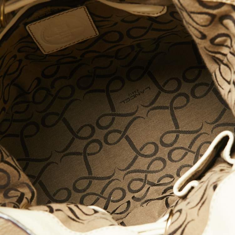 Pre Owned Lancel White/Brown Leather Premiere Flirt Bucket Bag
