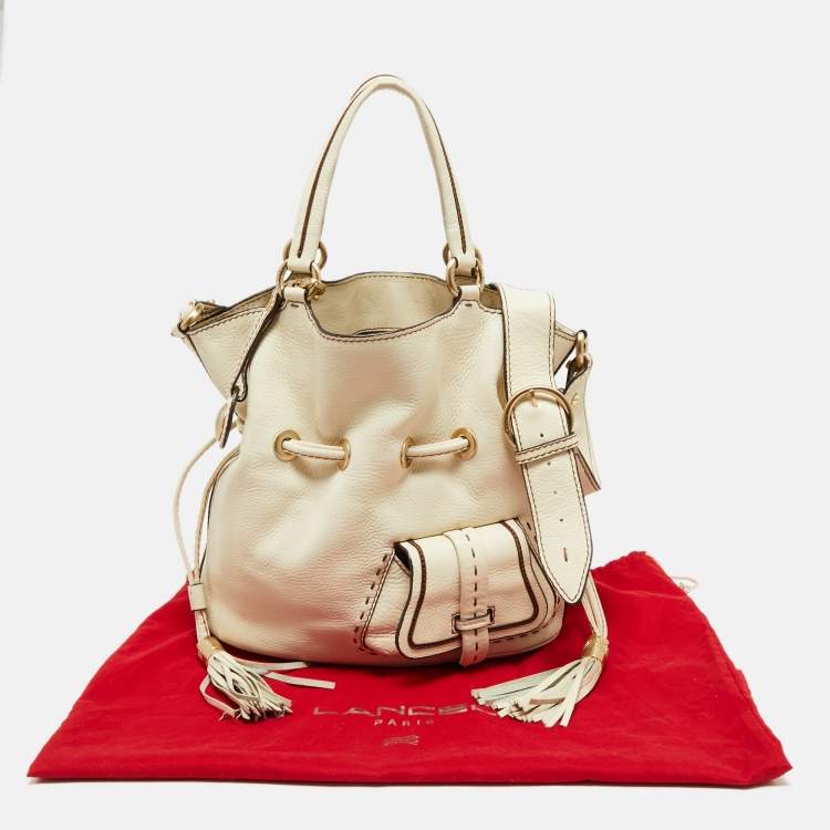 Pre Owned Lancel White/Brown Leather Premiere Flirt Bucket Bag