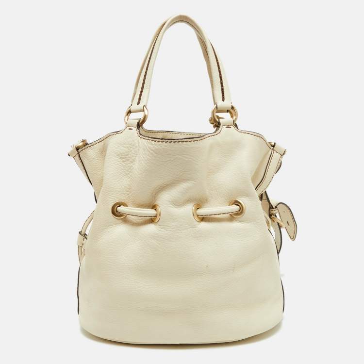 Pre Owned Lancel White/Brown Leather Premiere Flirt Bucket Bag