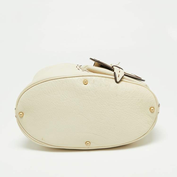 Pre Owned Lancel White/Brown Leather Premiere Flirt Bucket Bag