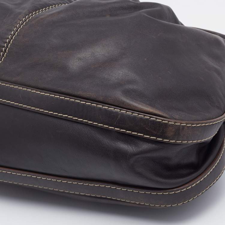 Pre Owned Lancel Dark Brown Leather Front Pocket Hobo