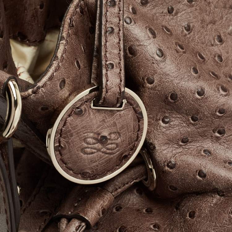 Pre Owned Lancel Brown Ostrich Embossed Leather Premiere Flirt Bucket Bag
