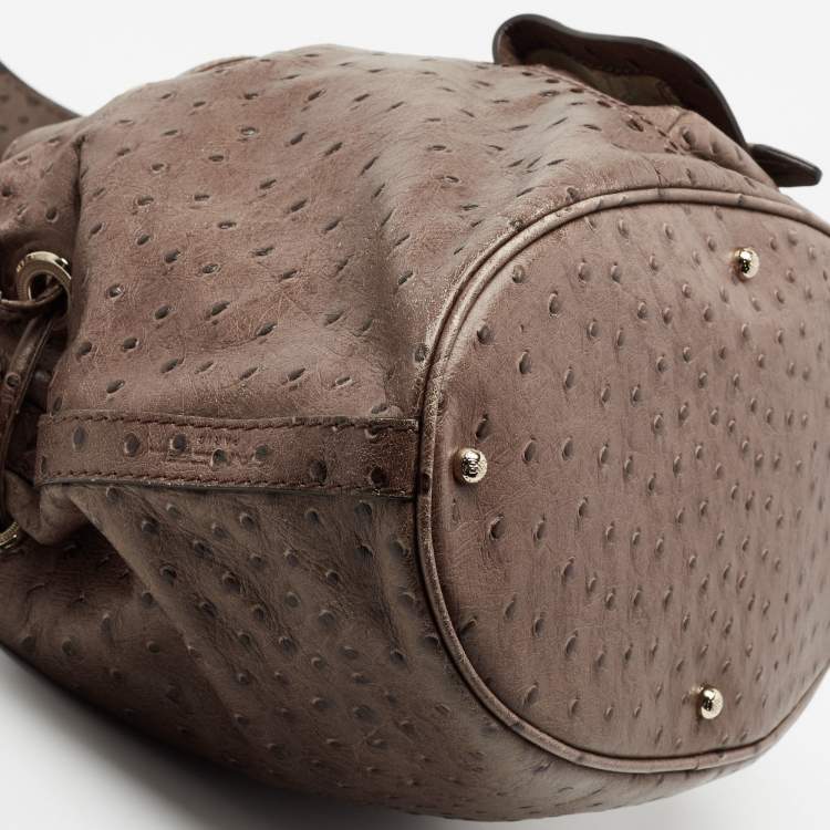 Pre Owned Lancel Brown Ostrich Embossed Leather Premiere Flirt Bucket Bag