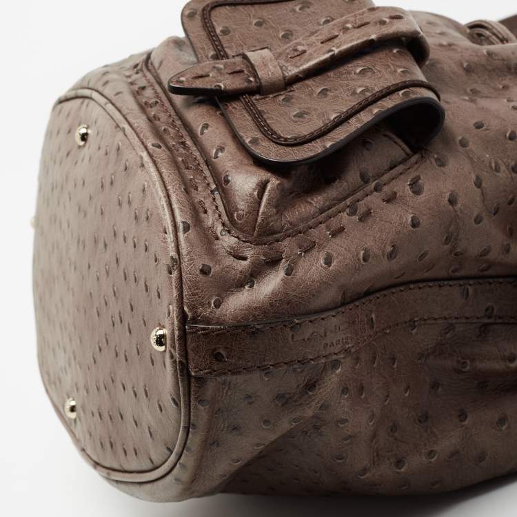 Pre Owned Lancel Brown Ostrich Embossed Leather Premiere Flirt Bucket Bag