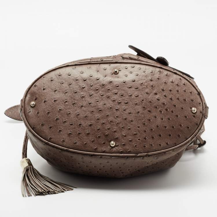 Pre Owned Lancel Brown Ostrich Embossed Leather Premiere Flirt Bucket Bag