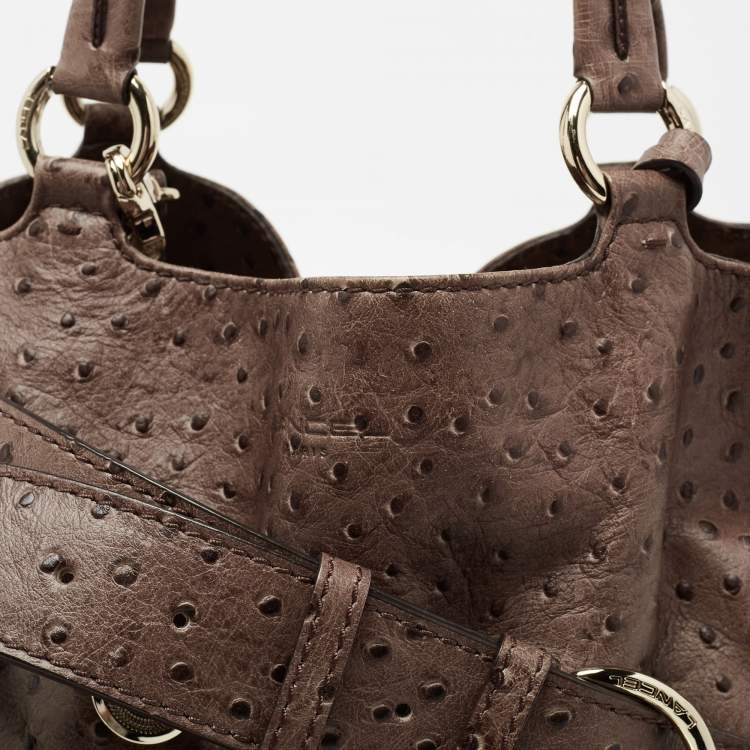 Pre Owned Lancel Brown Ostrich Embossed Leather Premiere Flirt Bucket Bag