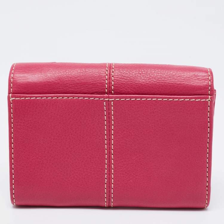 Pre Owned Lancel Pink Leather Flap Compact Wallet