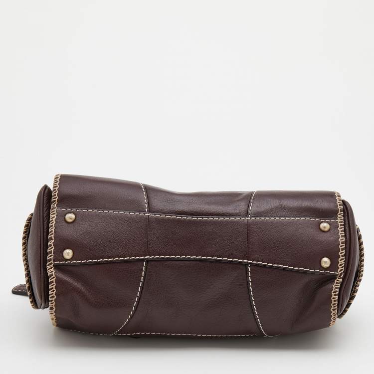 Pre Owned Lancel Mocha Brown Whipstitch Leather Side Pocket Satchel