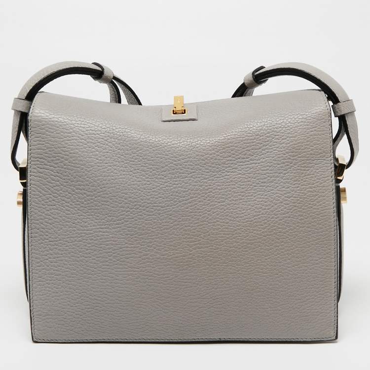 Pre Owned Lancel Grey Grained Leather Pia De Lancel Crossbody Bag