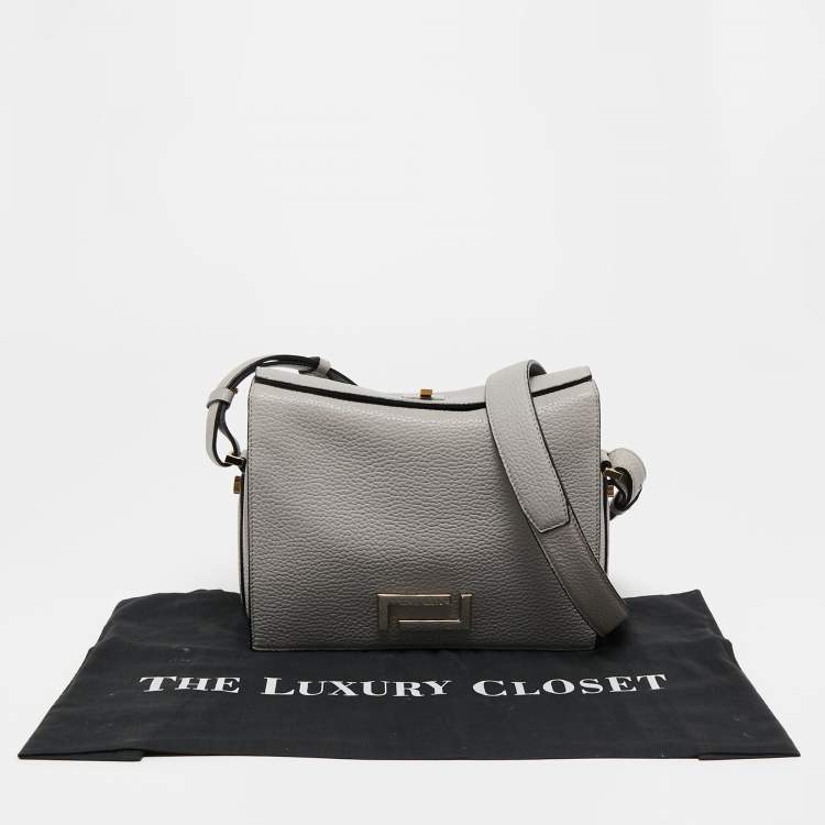 Pre Owned Lancel Grey Grained Leather Pia De Lancel Crossbody Bag