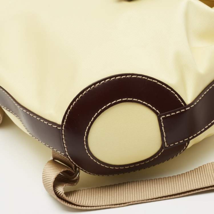 Pre Owned Lancel Yellow/Dark Brown Nylon and Leather Drawstring Backpack