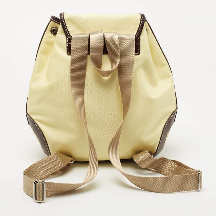 Pre Owned Lancel Yellow/Dark Brown Nylon and Leather Drawstring Backpack