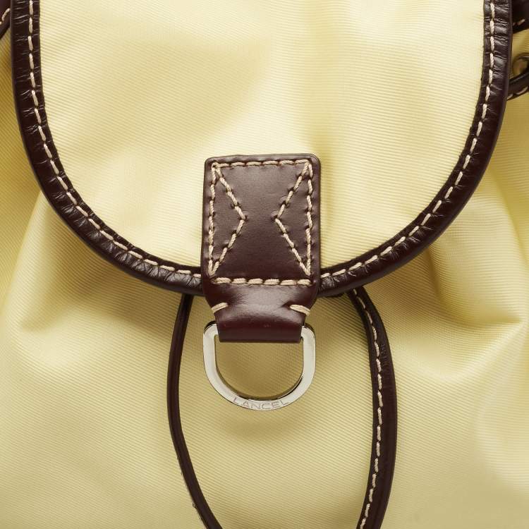 Pre Owned Lancel Yellow/Dark Brown Nylon and Leather Drawstring Backpack